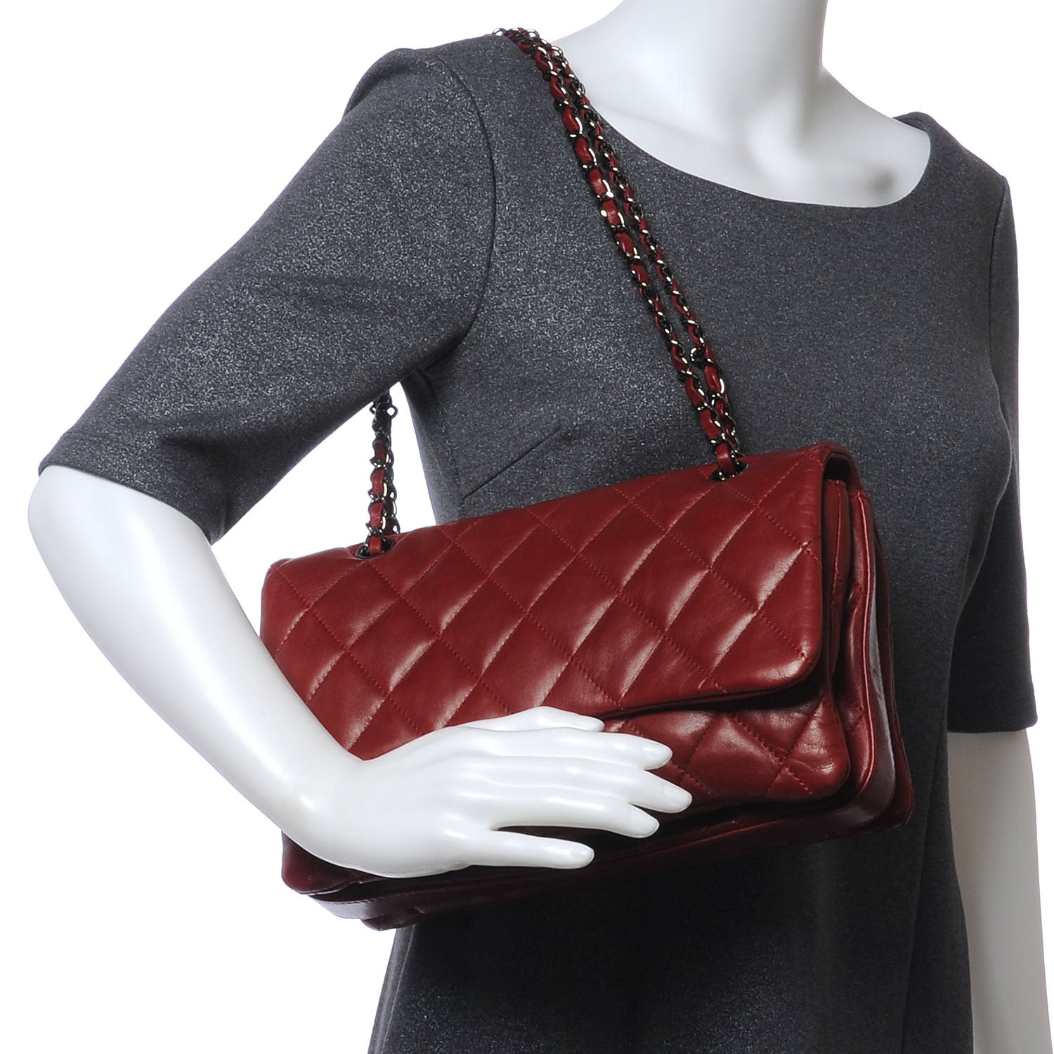 Chanel Lambskin Quilted 3 Flap Red 2 of 7