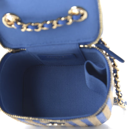 Chanel Raffia Jute Striped Mini Vanity Case With Chain Blue Beige 5 of 11
