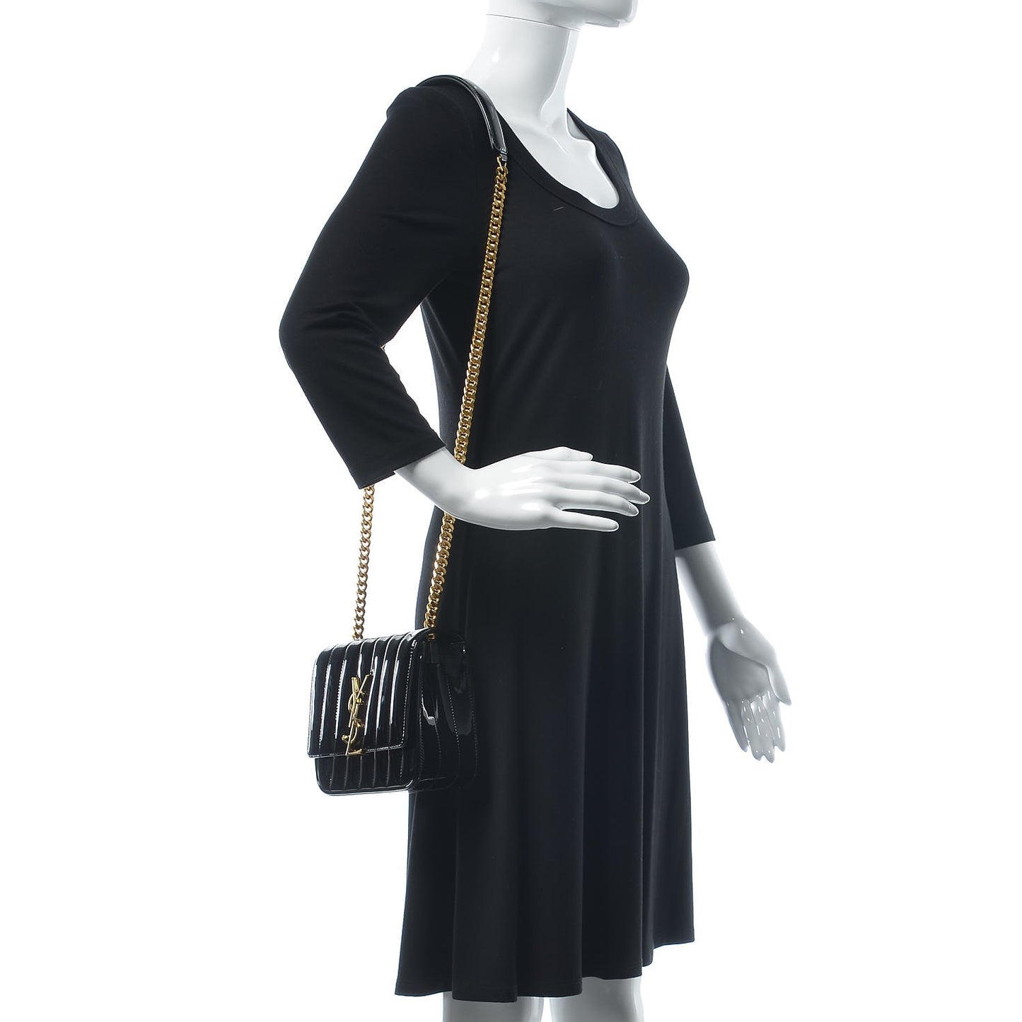 Patent Calfskin Matelasse Monogram Small Vicky Chain Bag Black