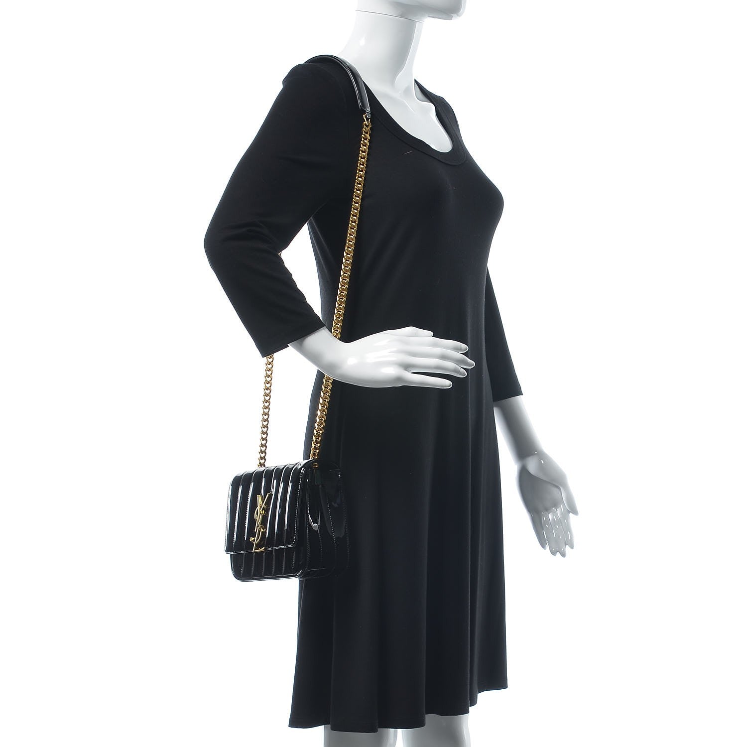 Saint Laurent Patent Calfskin Matelasse Monogram Small Vicky Chain Bag Black 2 of 6