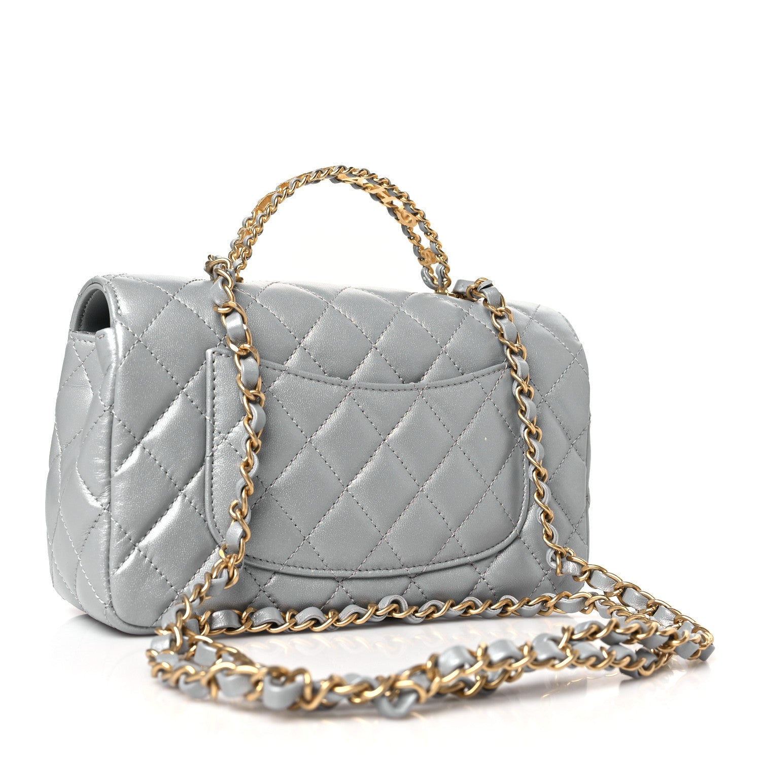 Chanel Metallic Lambskin Quilted Mini Strass On Top Flap Silvery 3 of 10