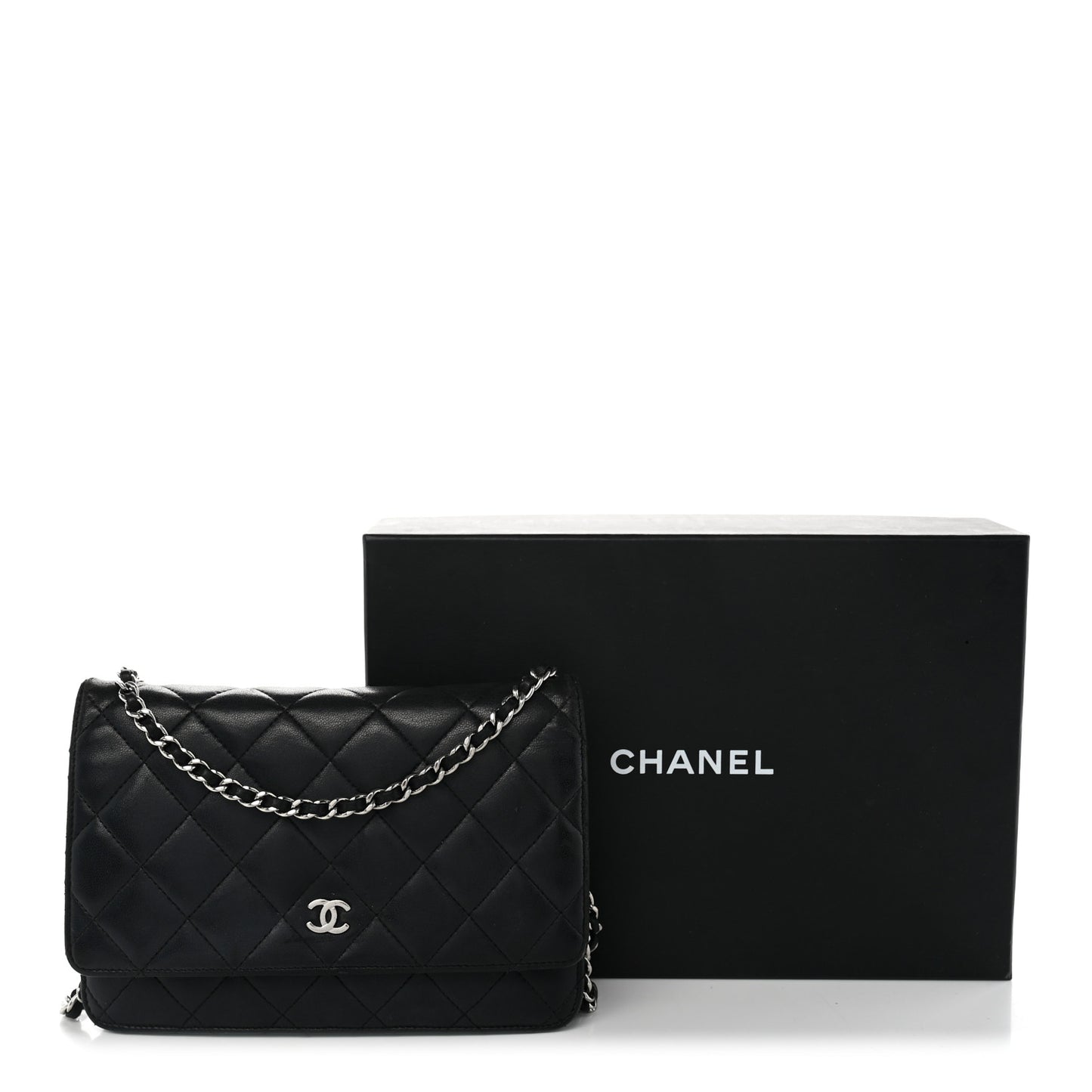 Lambskin Quilted Wallet On Chain WOC Black