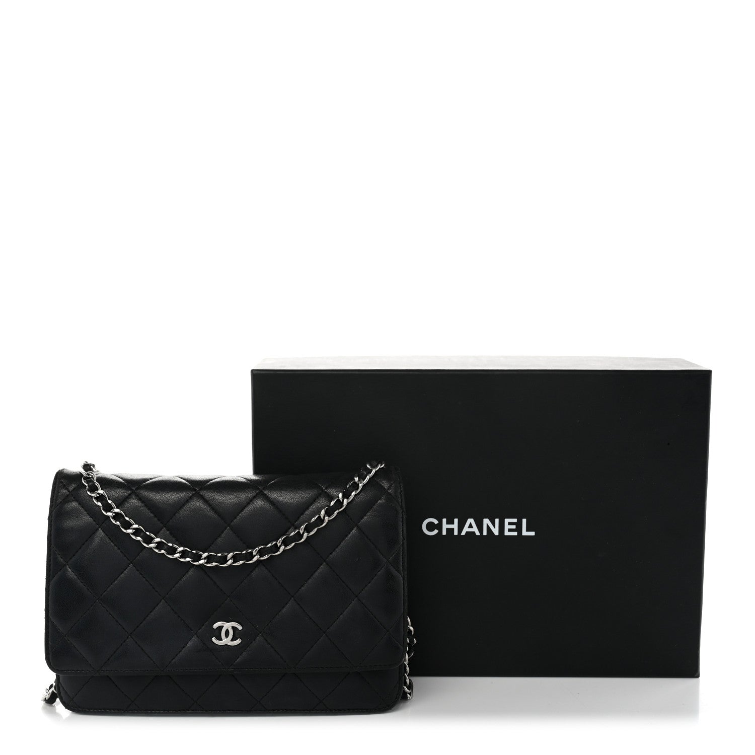 Chanel Lambskin Quilted Wallet On Chain WOC Black 13 of 13