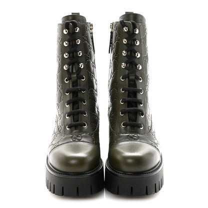 Gucci Guccissima Calfskin Lace Up Ankle Boots 37 Luscious Green 3 of 10