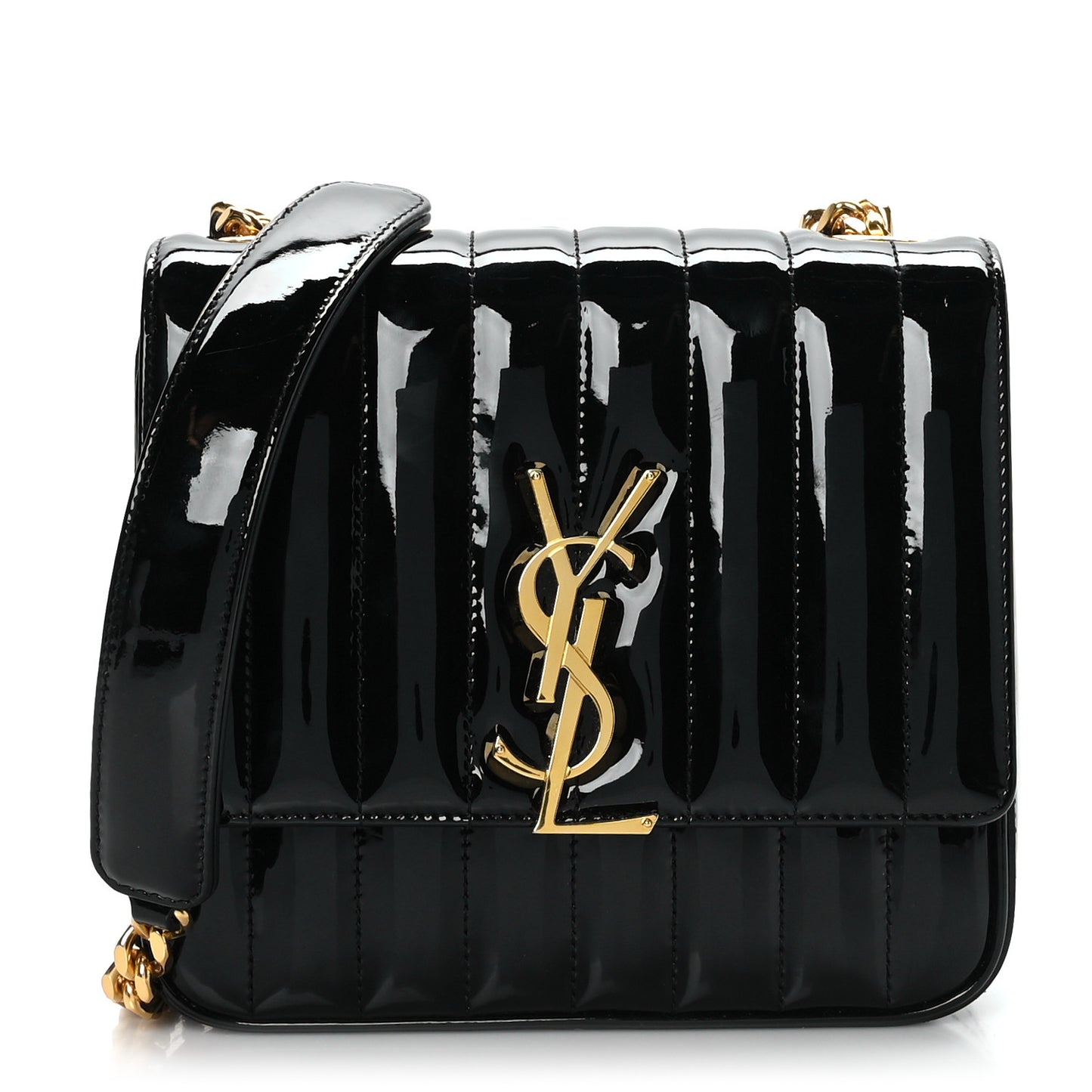 Patent Calfskin Matelasse Monogram Medium Vicky Chain Bag Black