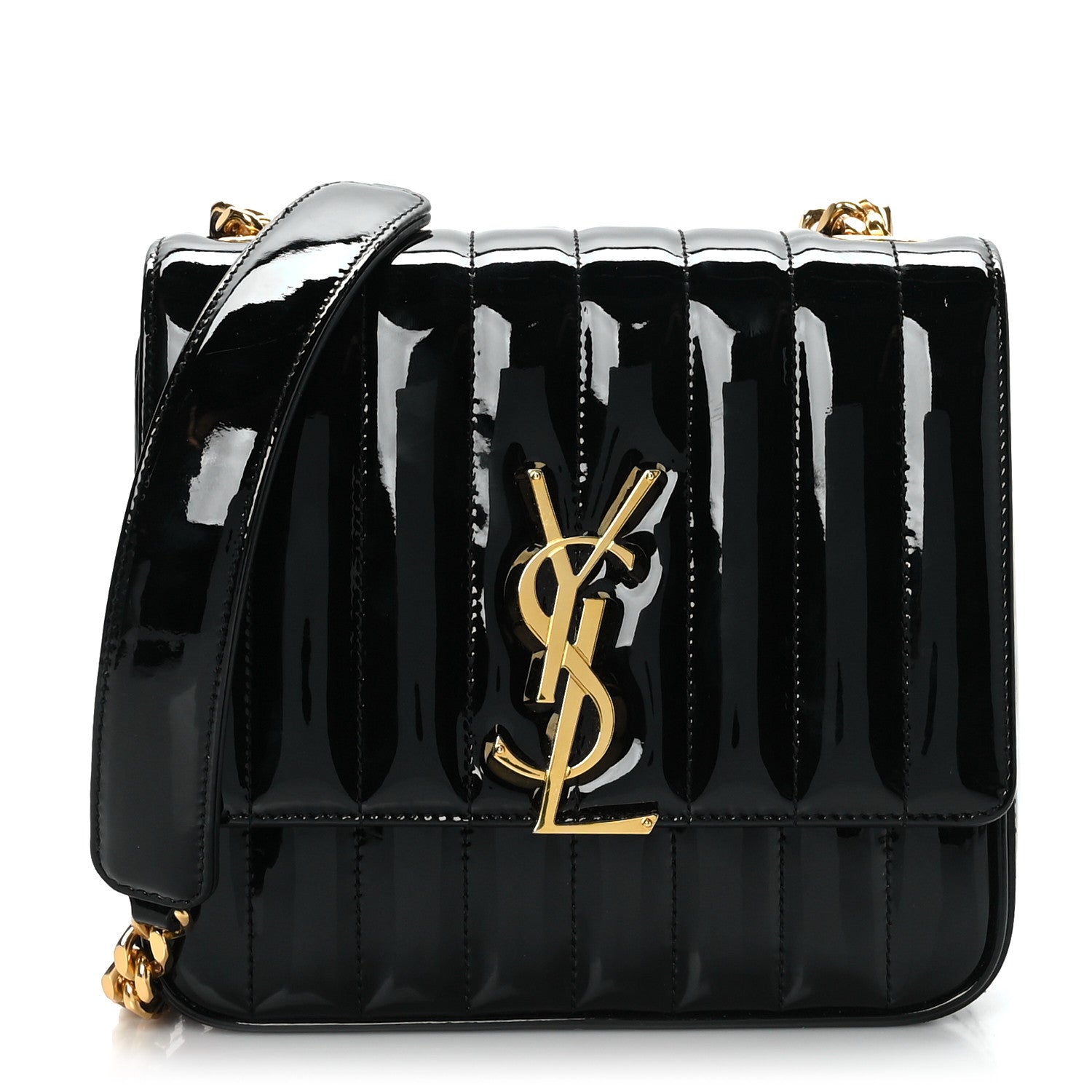 Saint Laurent Patent Calfskin Matelasse Monogram Medium Vicky Chain Bag Black 1 of 8