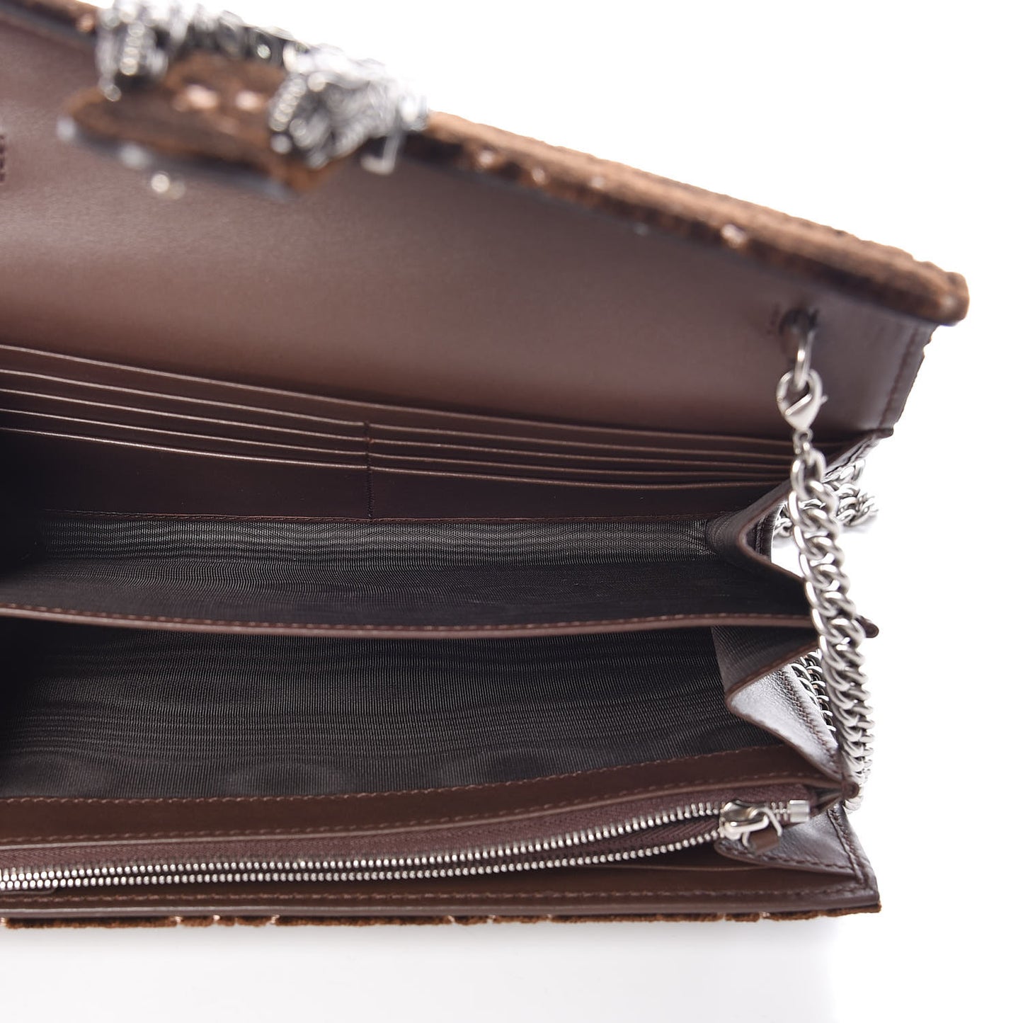 Velvet GG Monogram Mini Dionysus Chain Wallet Brown