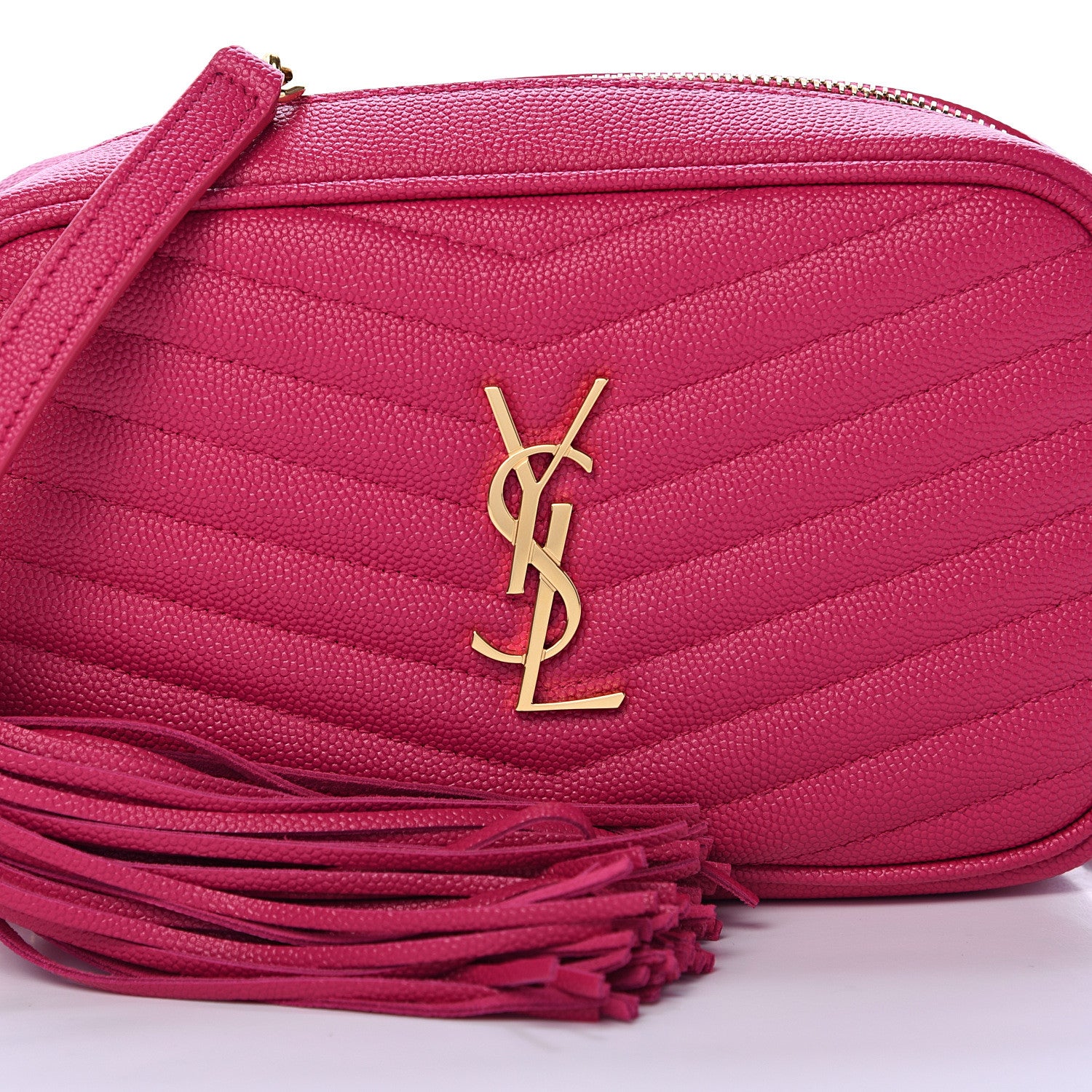 Saint Laurent Grain De Poudre Matelasse Monogram Mini Lou Camera Bag Fuchsia 7 of 9