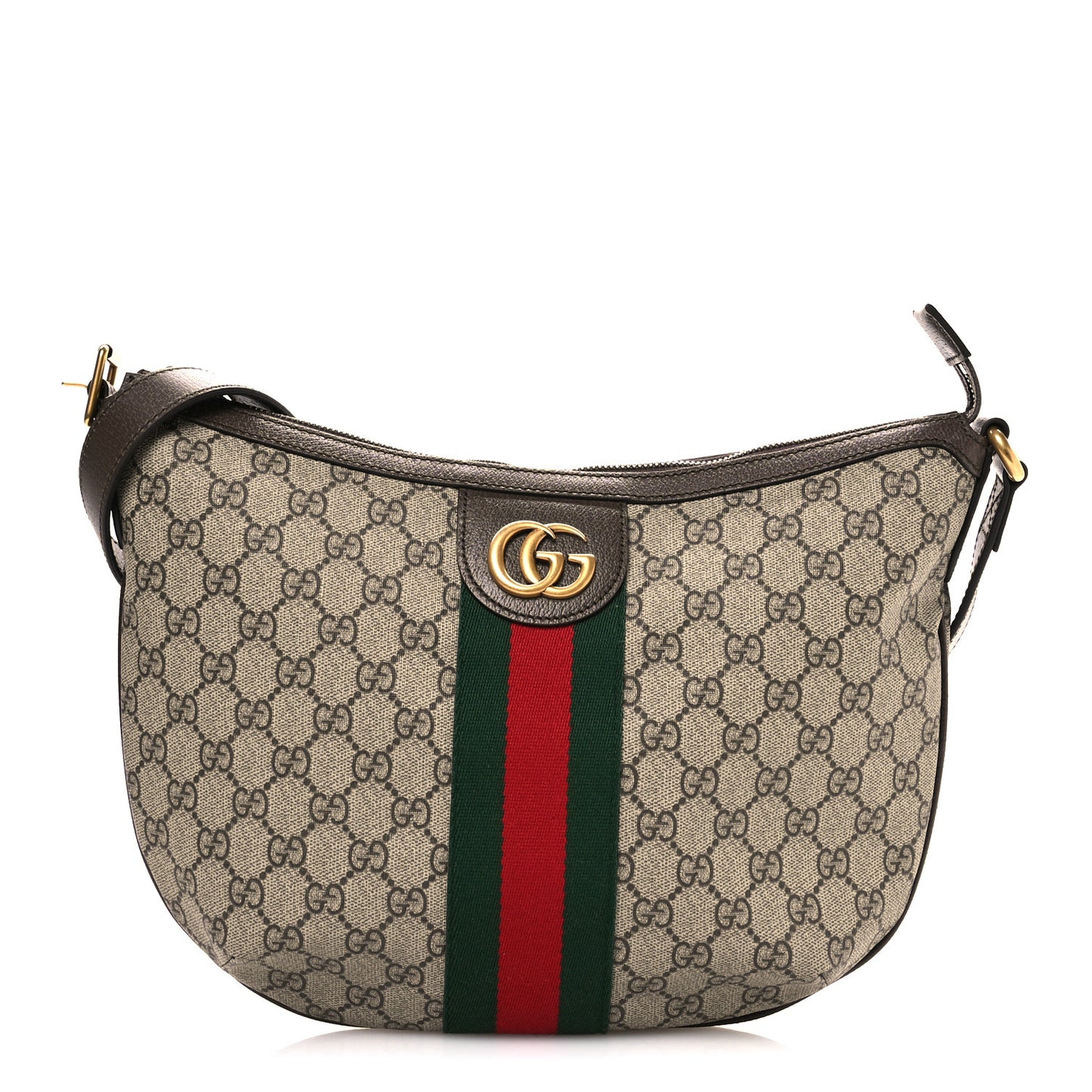 GG Supreme Monogram Web Small Ophidia Half Moon Hobo Beige Ebony New Acero