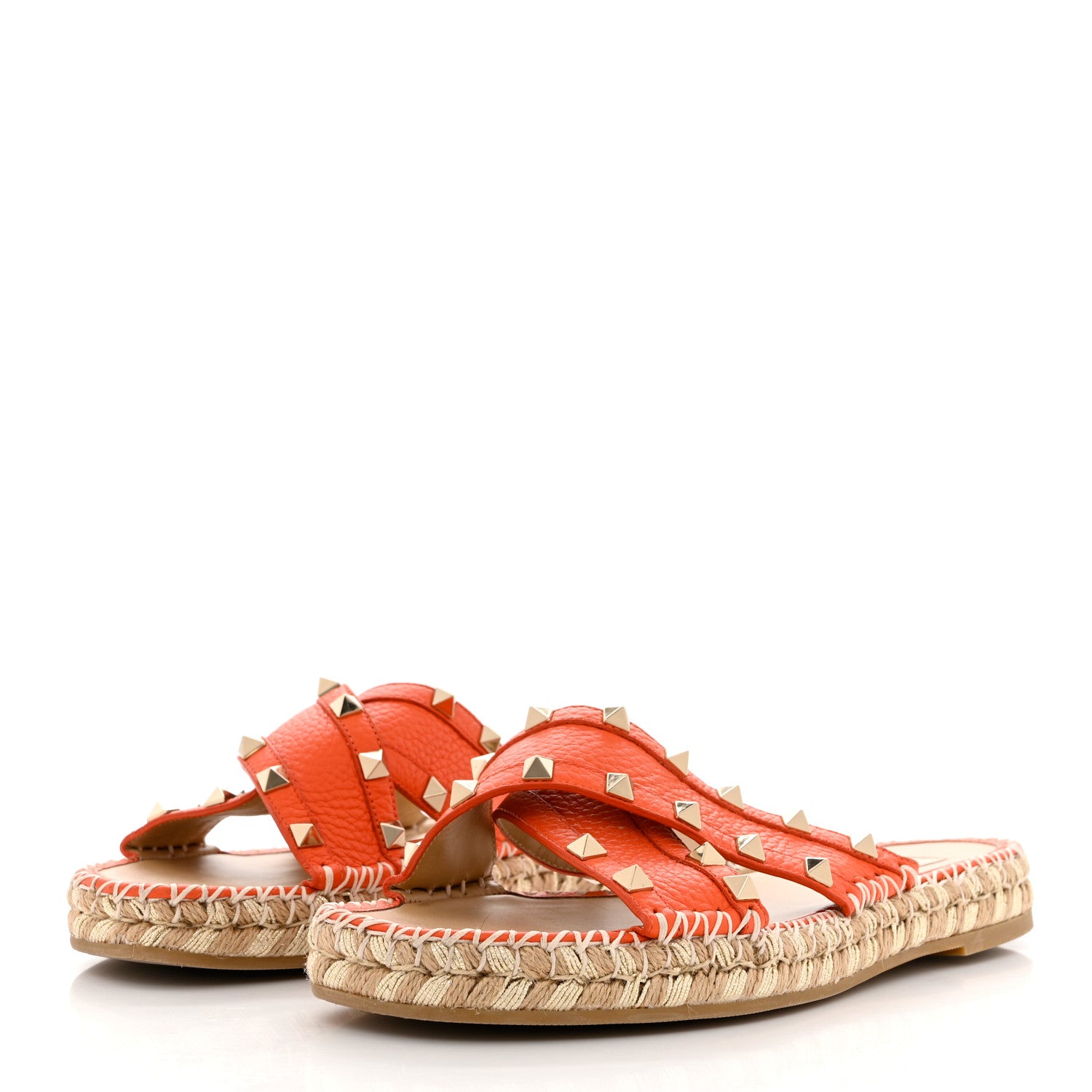 Valentino Garavani Grained Calfskin Rockstud Crisscross Espadrille Flat Slide Sandals 38 Titian 3 of 8