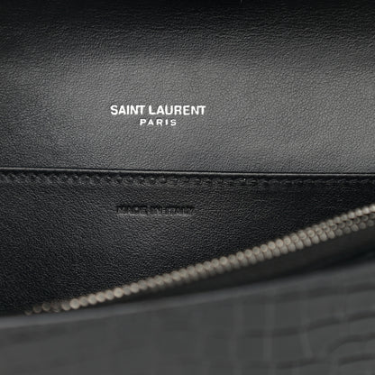 Saint Laurent Calfskin Crocodile Embossed Monogram Mini Uptown Crossbody Black 7 of 14