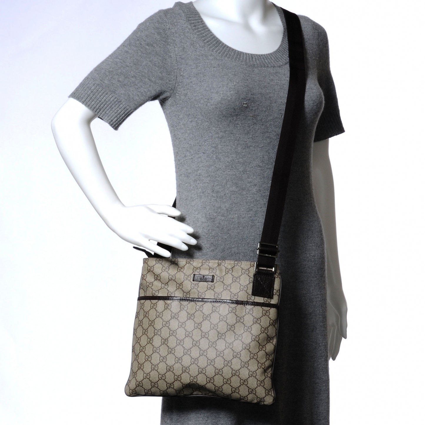 GG Plus Monogram Flat Messenger Bag Ebony