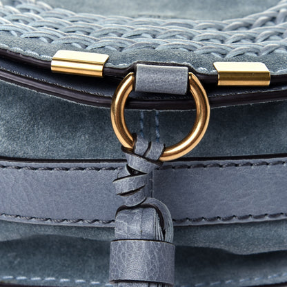 Chloe Suede Calfskin Braided Mini Marcie Round Crossbody Bag Cloudy Blue 10 of 10