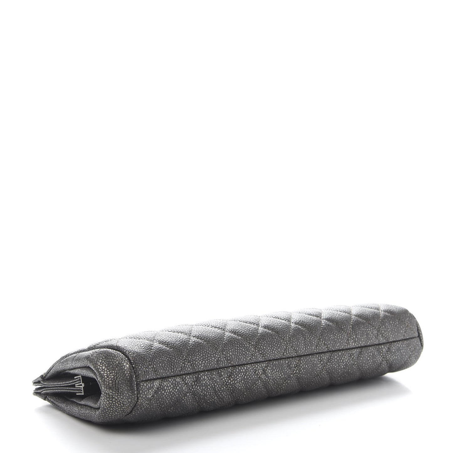 Metallic Caviar Quilted Clutch Dark Silver