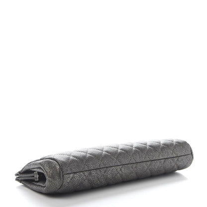 Chanel Metallic Caviar Quilted Clutch Dark Silver 4 of 10
