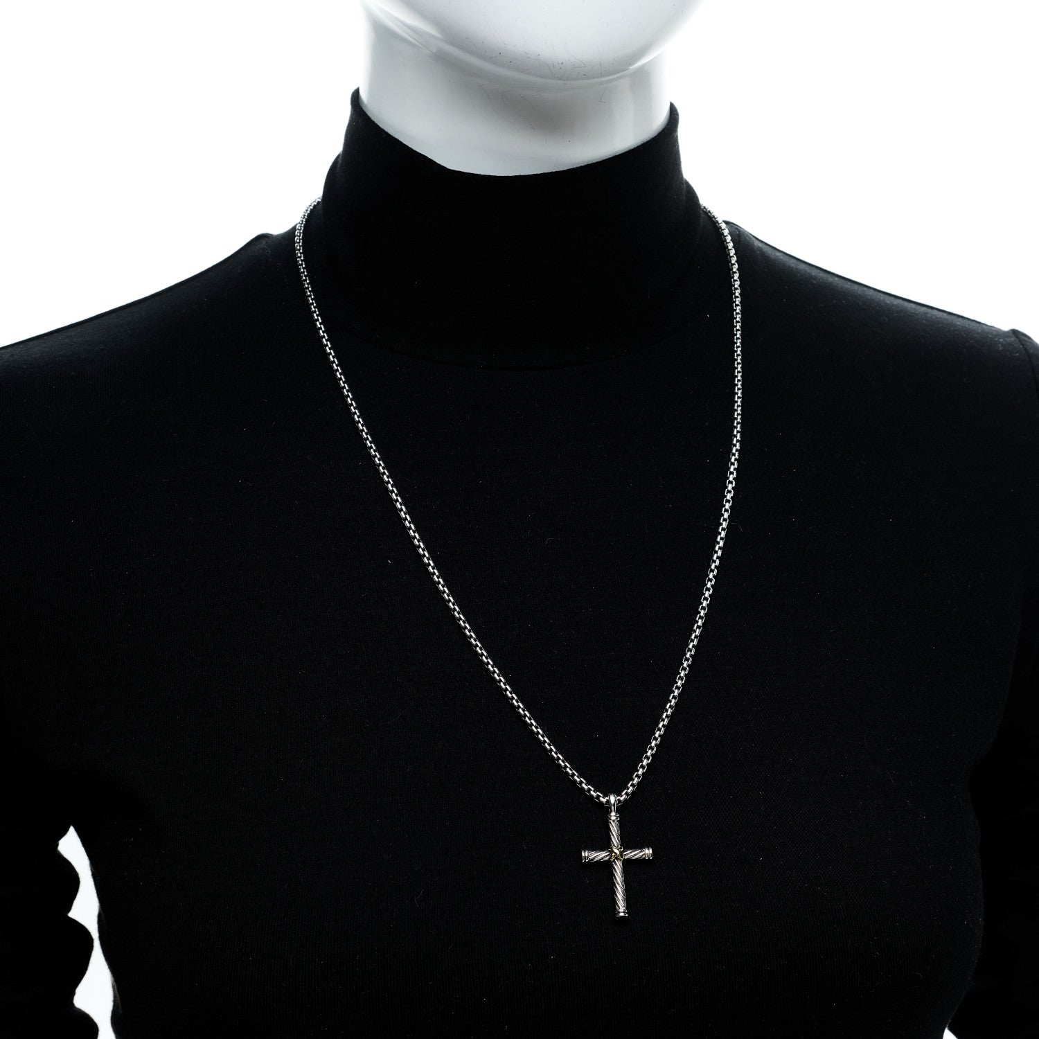David Yurman Sterling Silver 18K Yellow Gold X Cross Pendant Necklace 2 of 6