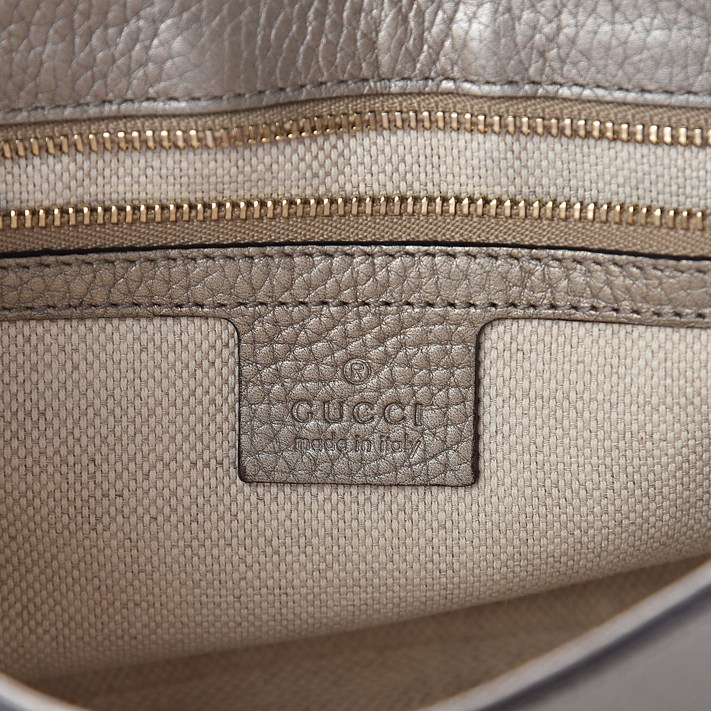 Metallic Pebbled Calfskin Medium Soho Flap Crossbody Golden Beige