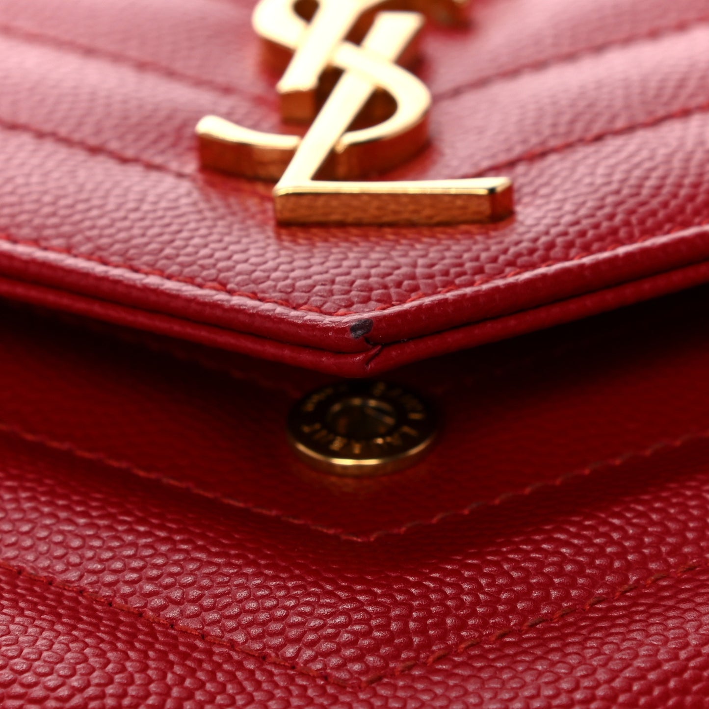 Grain De Poudre Matelasse Chevron Monogram Envelope Chain Wallet New Red