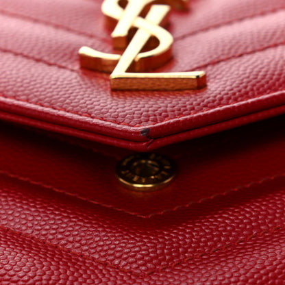 Saint Laurent Grain De Poudre Matelasse Chevron Monogram Envelope Chain Wallet New Red 15 of 16