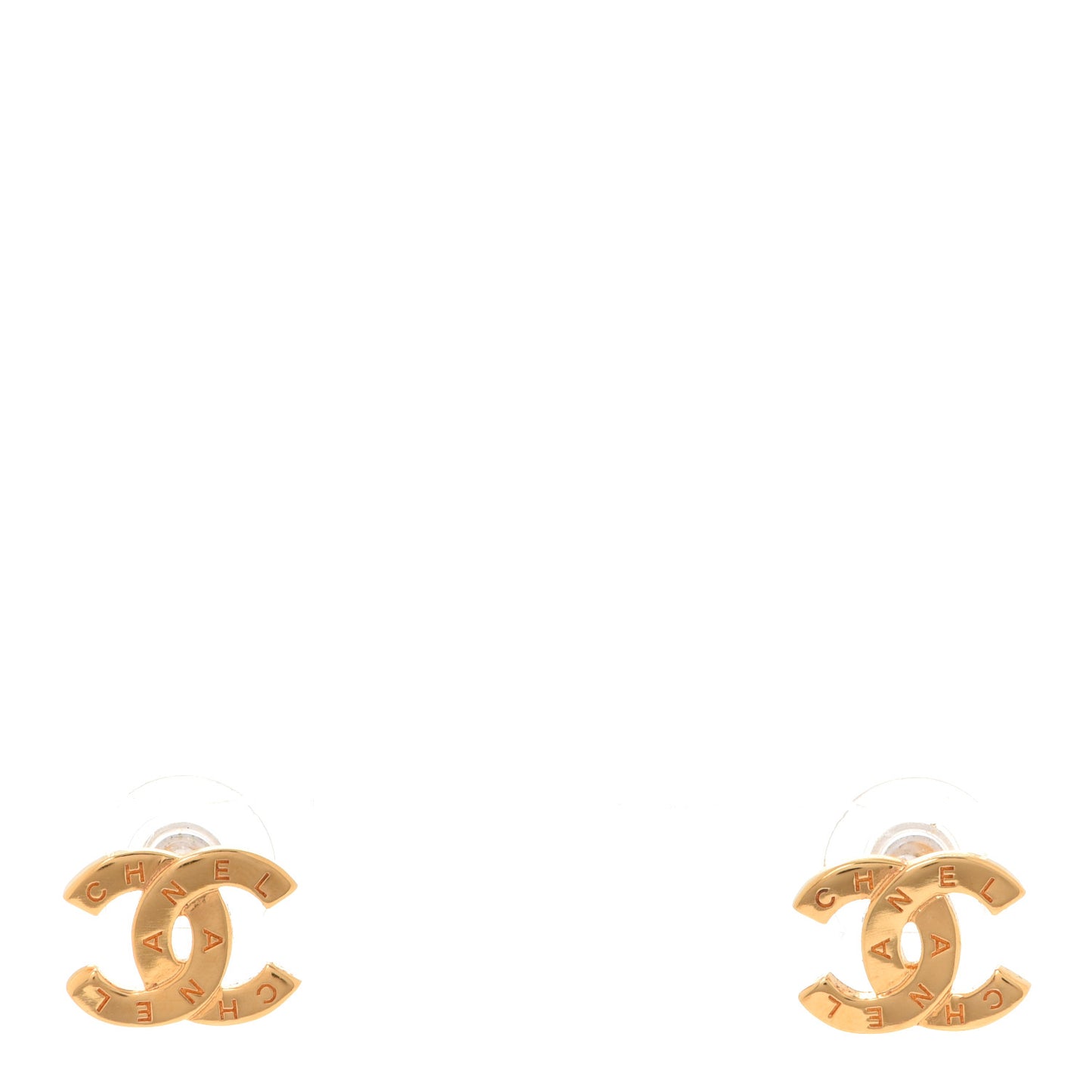 Metal CC Paris Button Stud Earrings Gold