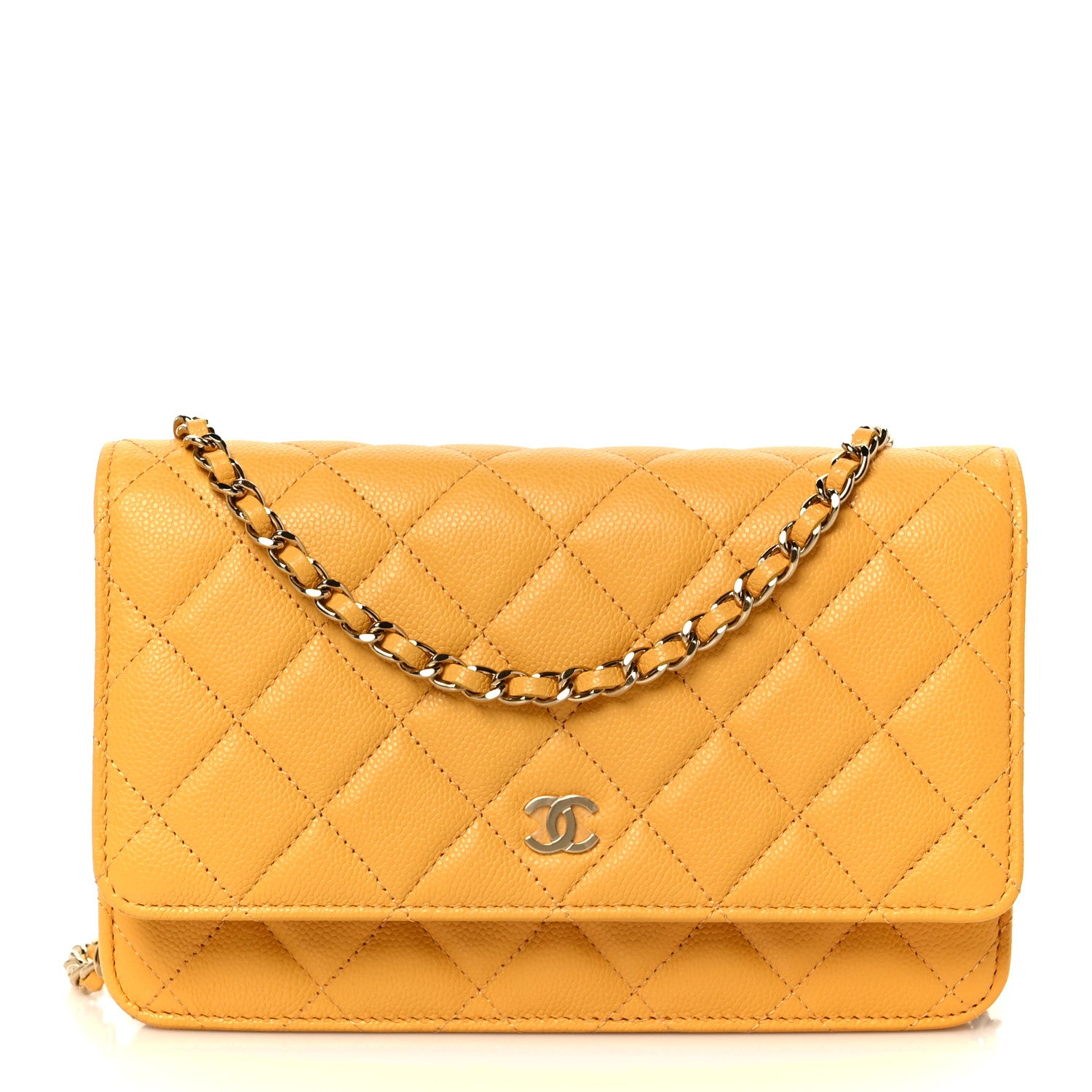 Chanel Caviar Quilted Wallet on Chain WOC Yellow 1 of 12