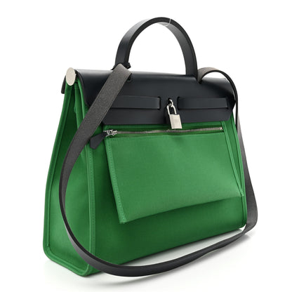Hermes Vache Hunter Toile Herbag Zip 31 PM Cactus Bleu Indigo 4 of 14