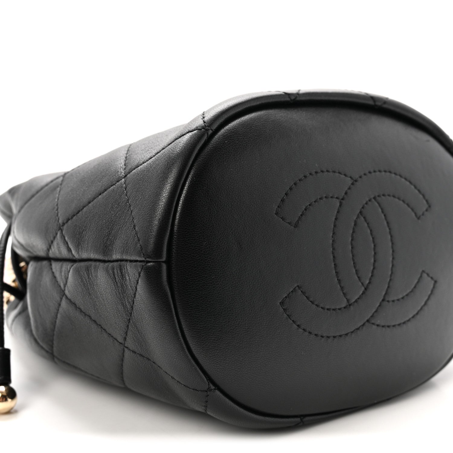 Chanel Lambskin Quilted Resin Bi-Color Chain Bucket Bag Black 9 of 11