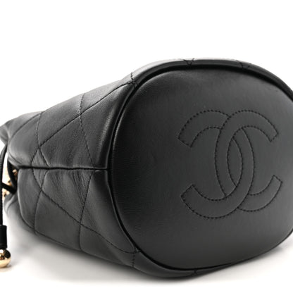 Chanel Lambskin Quilted Resin Bi-Color Chain Bucket Bag Black 9 of 11