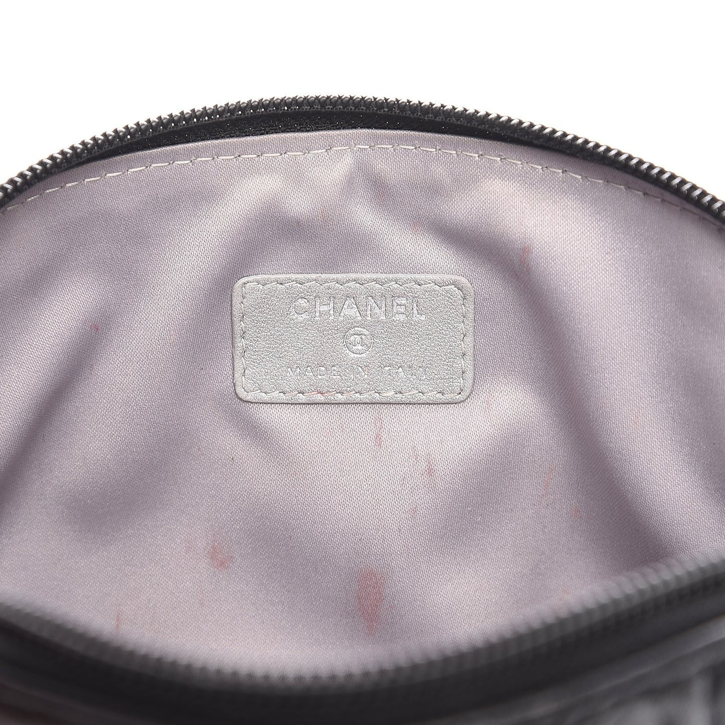Lambskin Camellia Embossed Cosmetic Case Black