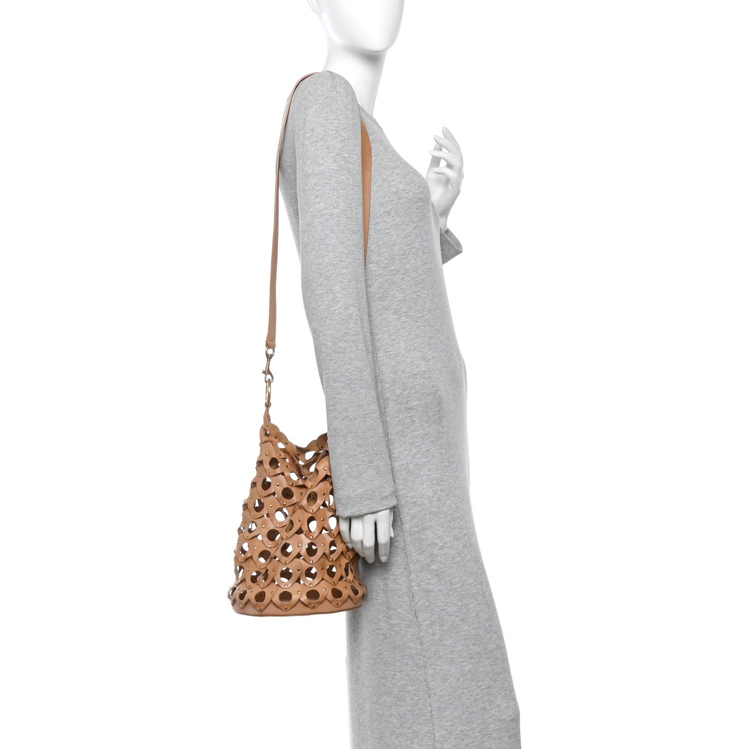 Saint Laurent Vegetable Tanned Calfskin Studded Seau Coeur Bucket Bag Vintage Brown 2 of 10