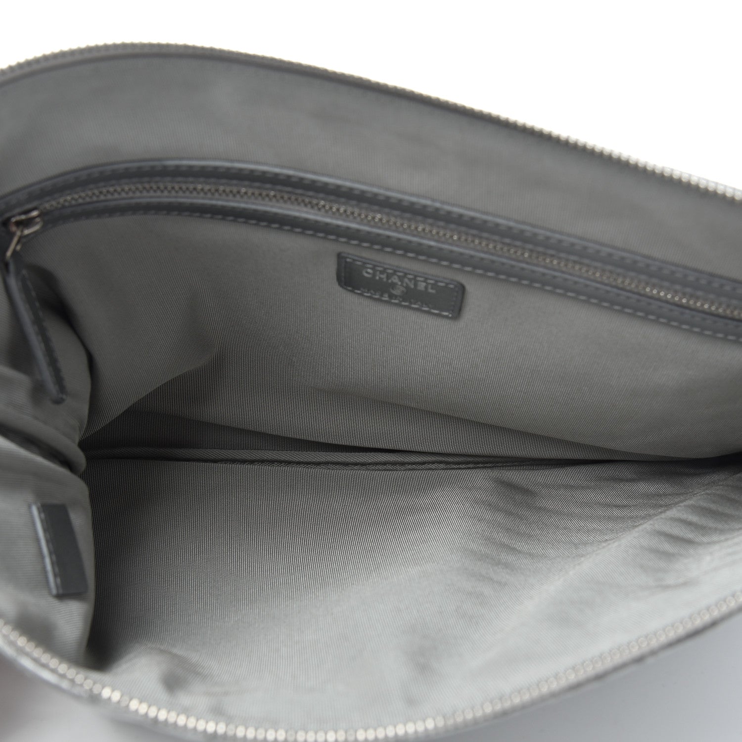 Chanel Metallic Crumpled Calfskin Chevron Quilted Medium Cosmetic Case Silver 5 of 7