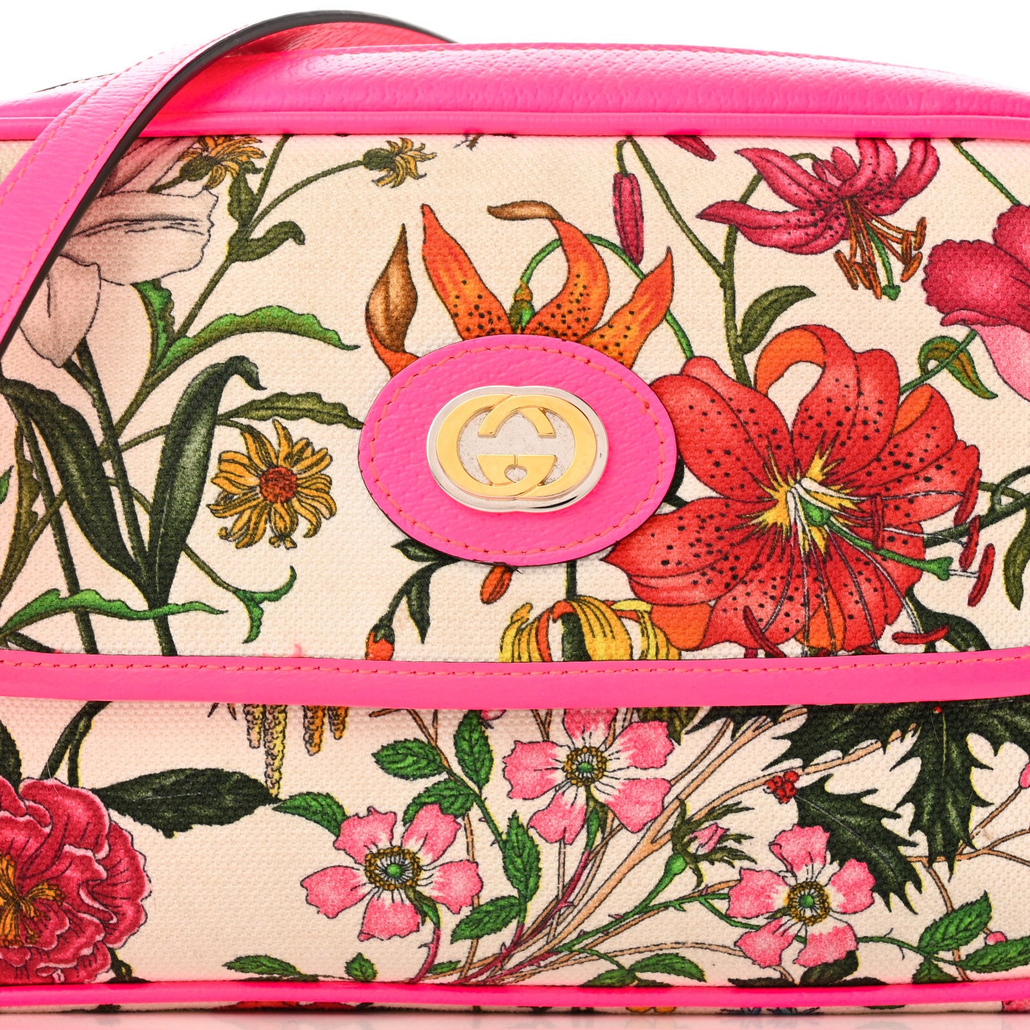 Gucci Canvas Flora Floral Shoulder Bag White Fuchsia Fluo 8 of 11