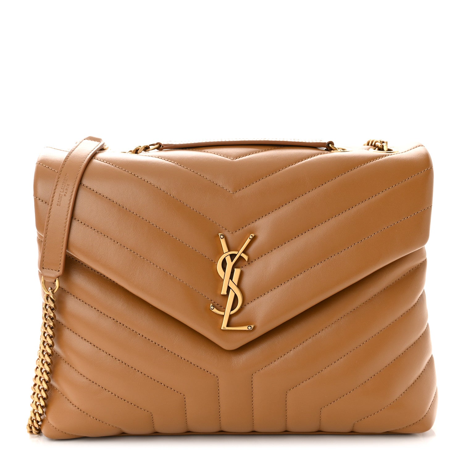 Saint Laurent Calfskin Y Quilted Monogram Medium Loulou Chain Satchel Dark Natural 1 of 10
