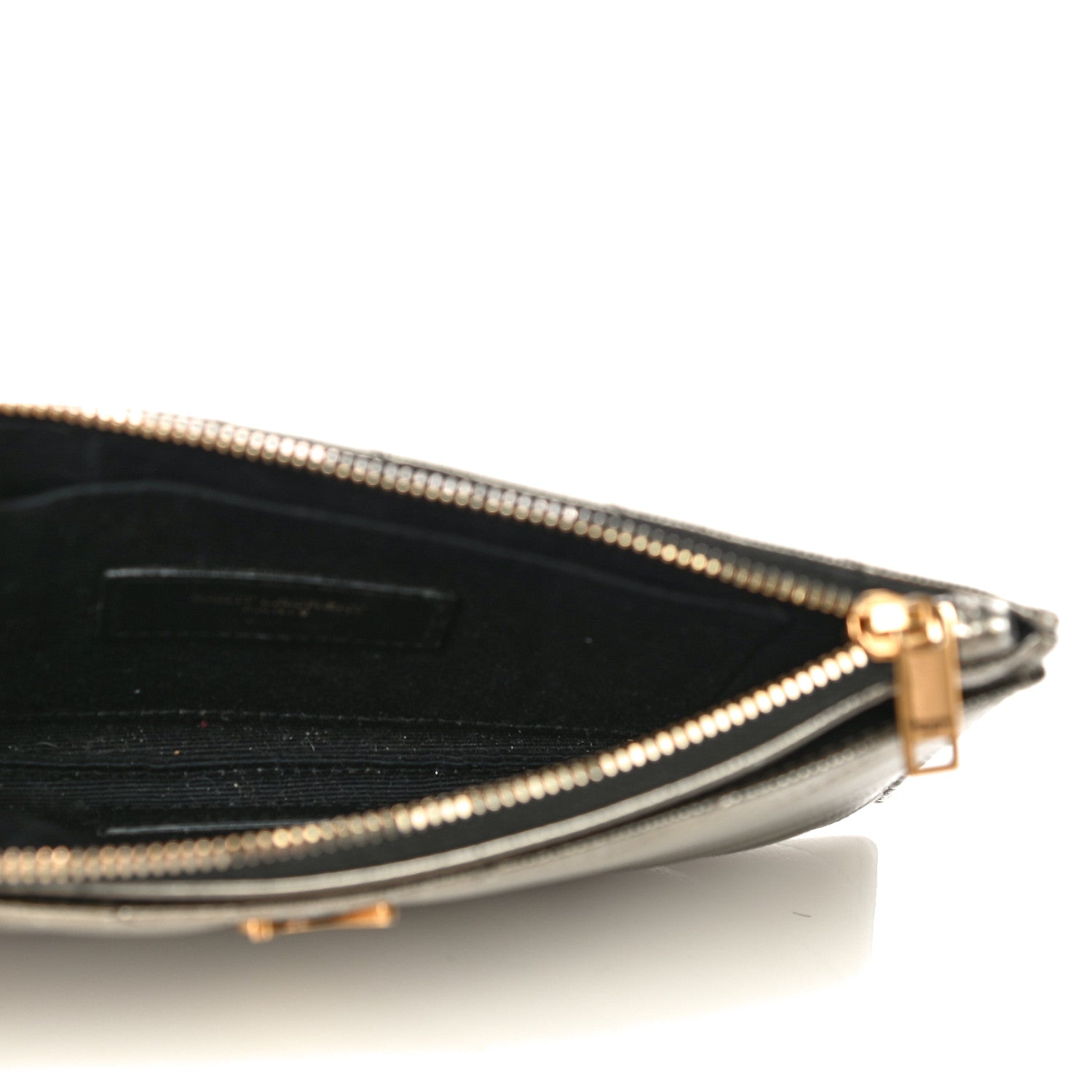 Saint Laurent Metallic Grain De Poudre Matelasse Chevron Monogram Bill Pouch Piombo 5 of 17