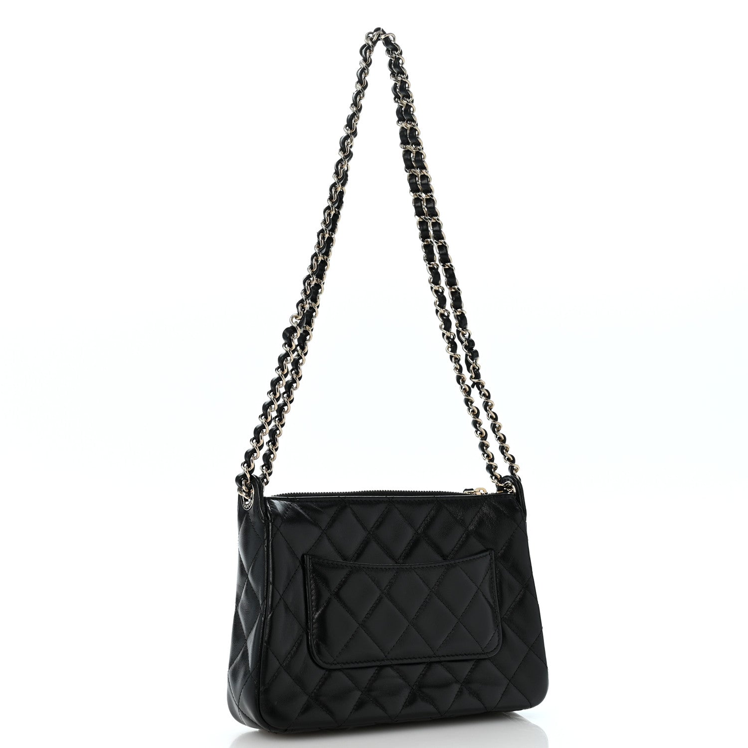 Chanel Shiny Crumpled Lambskin Quilted Small Preppy Pocket Clutch With Chain Black 3 of 13
