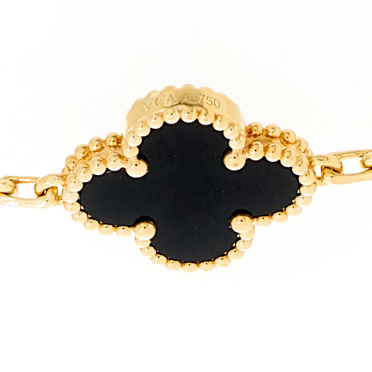18K Yellow Gold Black Onyx 5 Motifs Vintage Alhambra Bracelet