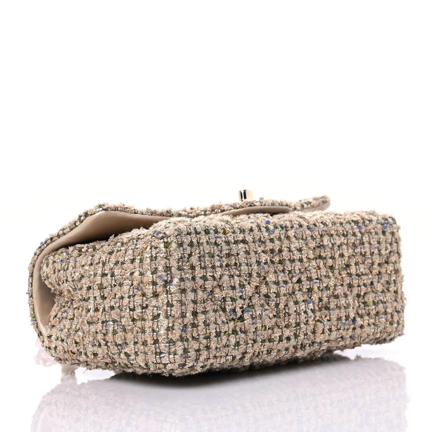 Chanel Tweed Quilted Mini Rectangular Flap Beige 4 of 9