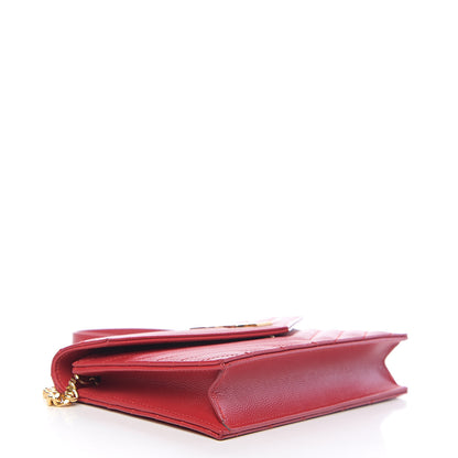 Saint Laurent Grain De Poudre Matelasse Chevron Monogram Envelope Chain Wallet New Red 3 of 9