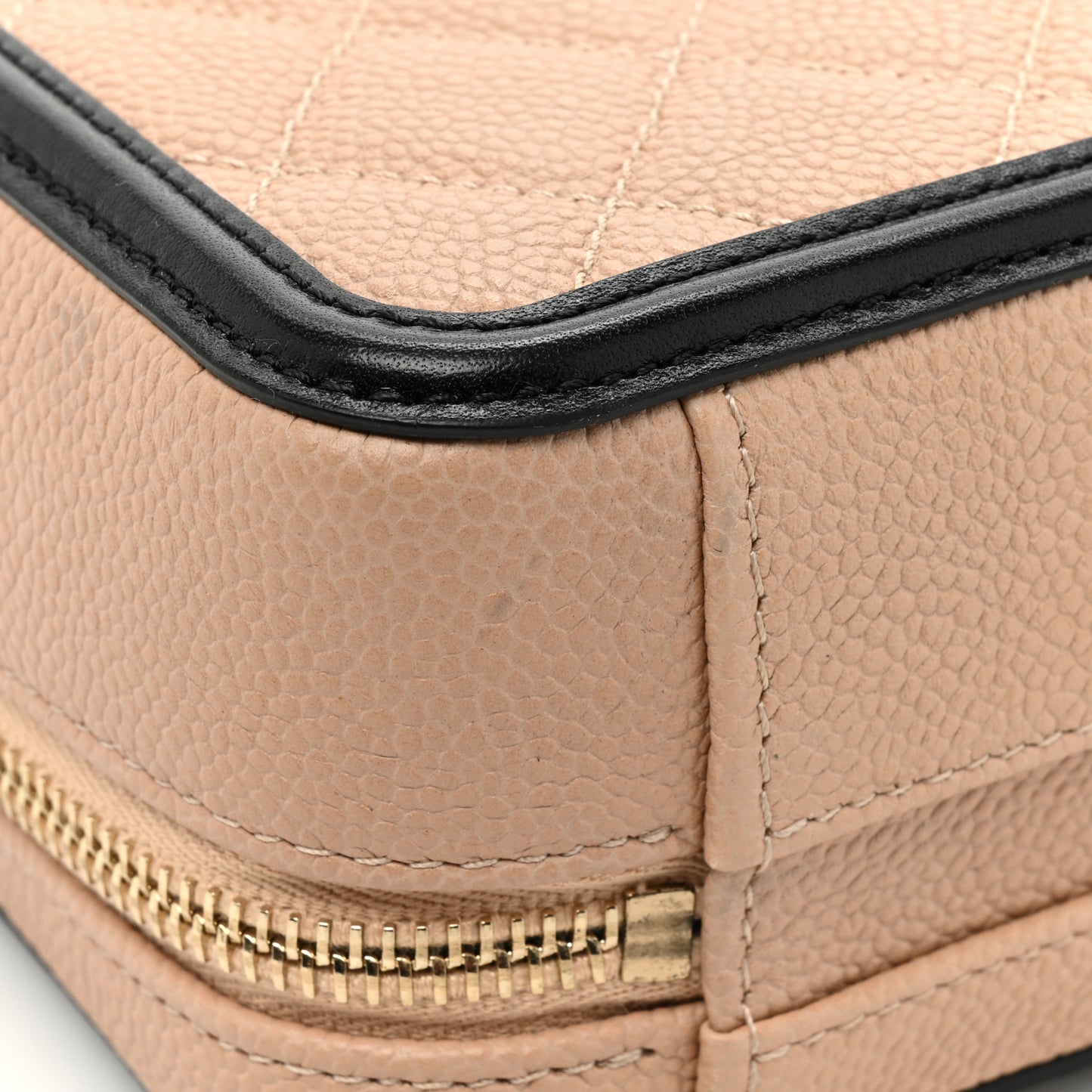 Caviar Quilted Small CC Filigree Vanity Case Beige Black