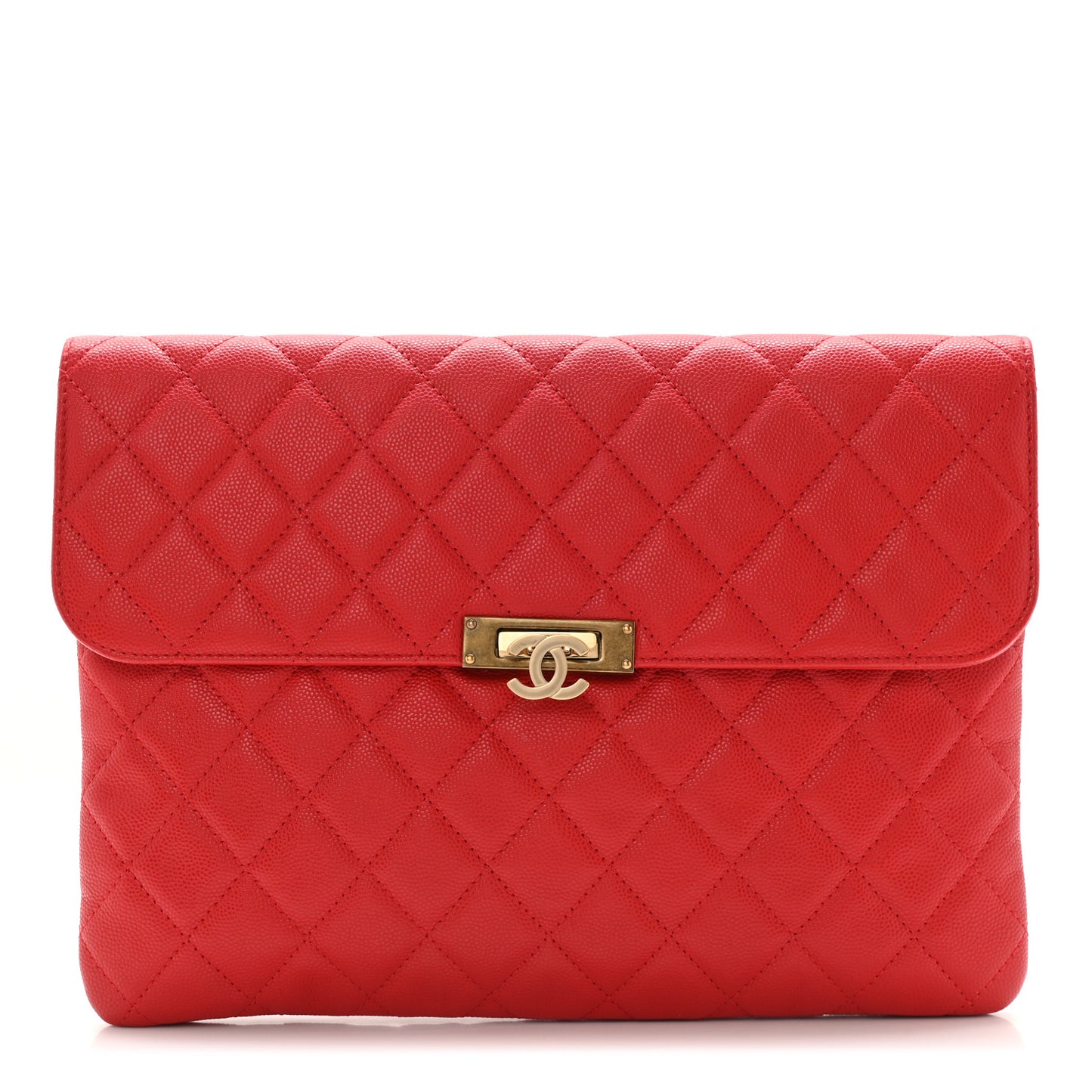 Caviar Quilted Golden Class Pouch Red
