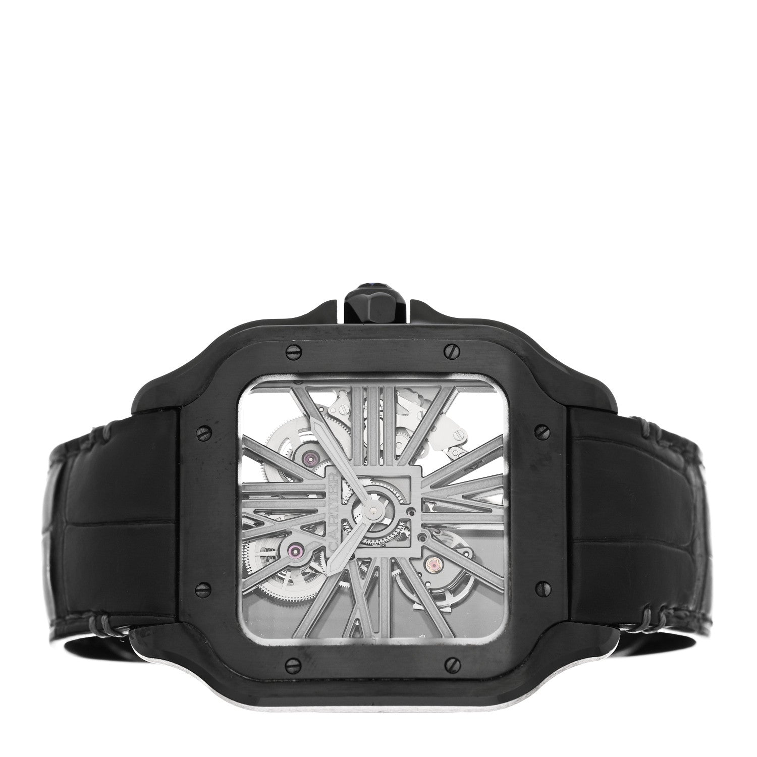 Cartier ADLC Stainless Steel Alligator 39.8mm Santos De Cartier Skeleton Manual Winding Watch Black 2 of 5