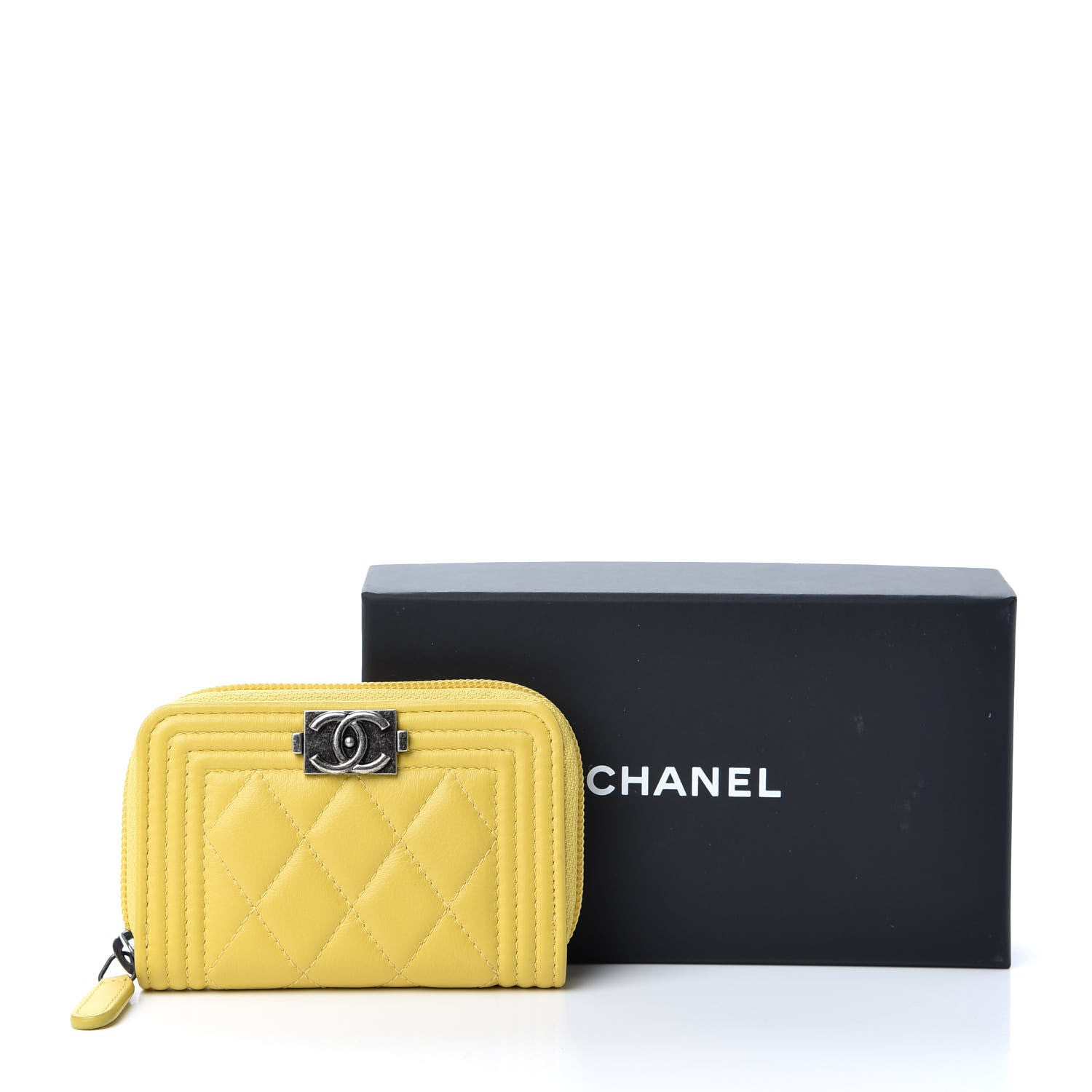 Chanel Lambskin Quilted Boy Zip Around Coin Purse Wallet Yellow 8 of 8