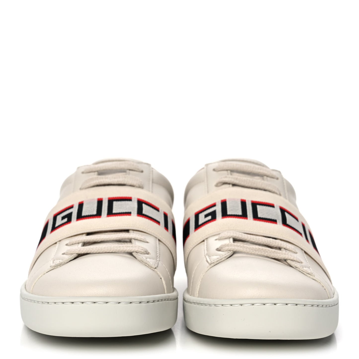 Calfskin Stripe Womens New Ace Sneakers 37 New Mystic White Ecru Red Flame