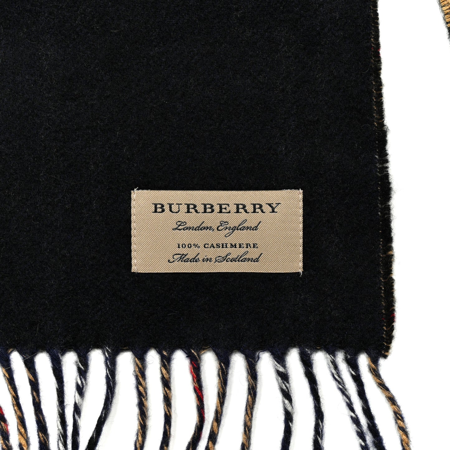 Wool Cashmere Reversible House Check Fringe Scarf Camel