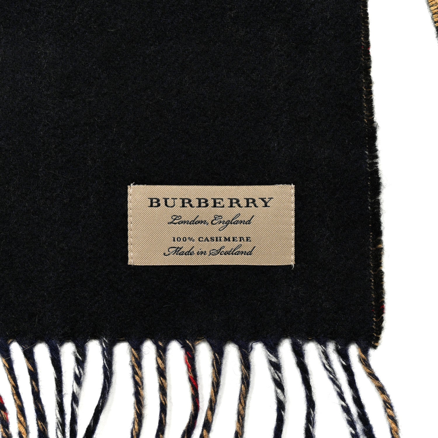 Burberry Wool Cashmere Reversible House Check Fringe Scarf Camel 3 of 3