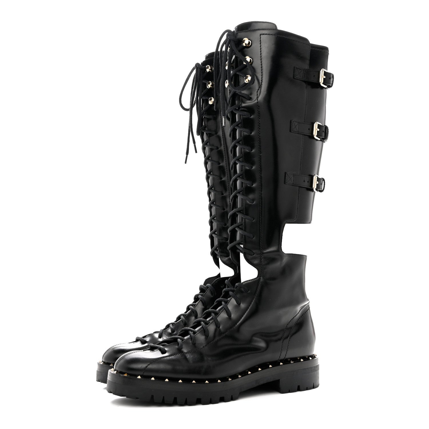 Valentino Garavani Calfskin Soul Rockstud Split Knee High Boots Black 38.5 Black 3 of 9