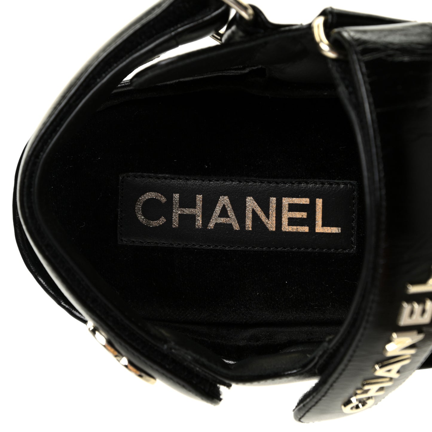 Shiny Calfskin Logo Platform Sandals 39 Black