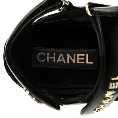 Chanel Shiny Calfskin Logo Platform Sandals 39 Black 7 of 7