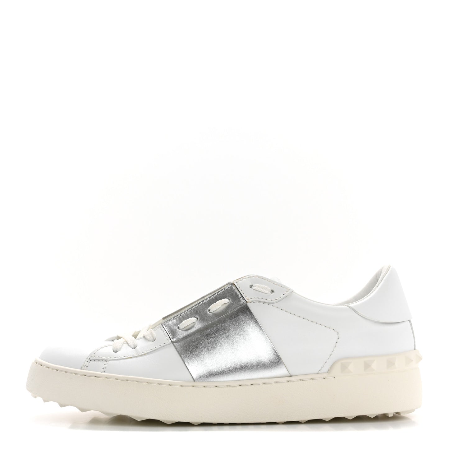 Calfskin Rockstud Open Sneakers 40 White Pewter