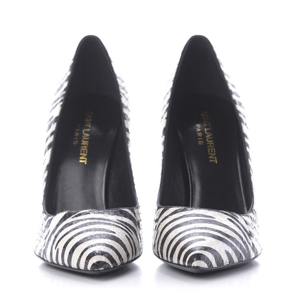 Saint Laurent Snakeskin Zebra Print Paris Pumps 37.5 Black White 2 of 12